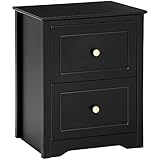 HOMCOM Nachttisch Beistelltisch mit 2 Schubladen Schubladenschrank Nachtschrank Nachtkommode für kleine Räume Sofatisch mit Kippschutz MDF Schwarz 48 x 40 x 61 cm