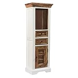 HOMELIV. Bahia Hochschrank in weiß, 45x30x130cm, nachhaltiges Mangoholz, im Landhausstil, mit viel Stauraum, das Highlight in Ihrem Esszimmer