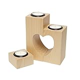 Plogis Herz Teelichthalter aus Holz -Set aus 3 Dekorativen Kerzenständern | Herz Deko & Romantische Kerzen | Geschenk für Freundin, Hochzeit, Familie Muttertagsgeschenk | 15cm Groß aus Ahornholz