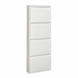VEEHAUS Schuhregal Schmal Metall Schuhschrank Hoch Schuhkipper mit Magnetische Abdeckung Metall Montiert Schuhschrank Schmal und Wandmontage (Weiß, 4 Klappen)