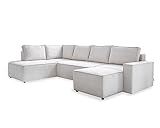 MIUFORM Cord Sofa U Form 322 cm x 194 cm x 89 cm, Ecksofa mit Schlaffunktion und Bettkasten- Brave Dave U- Wohnlandschaft U Form mit Schlaffunktion, Sofa Cord (Beige, Links ausgerichtet)