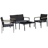 Outsunny Garten Möbelset, 4-teilige Sitzgruppe, Sitzgarnitur, 3 Sofa, Couchtisch, mit Sitzkissen, PP Rattan, Schwarz 108 x 66 x 75 cm