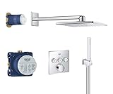 GROHE SmartControl 310 - Duschsystem (einschließlich 400-mm-Duscharm und Rohbauset, 2 Strahlarten, mit 3-Fach Mischer Batterie), eckig , chrom, 34712000