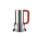 Alessi 9090 Manico Forato 9090/3 100 - Design-Espresso-Kaffeemaschine 3 Tassen, aus Edelstahl 18/10 mit Magnetischem Boden, Perforiertem und Farbigem Griff, Orange, 12 cm