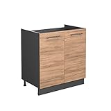 Vicco Küchenschrank Küchenmöbel Küchenzeile Fame-Line modern Küche Einbauküche Blende Unterschrank Hochschrank Hängeschrank (Anthrazit-Goldkraft, Spülenunterschrank 80 cm)