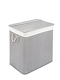 PANA ECO Bambus Wäschekorb mit Deckel • Wäschebox Holz Wäschesack • Faltbarer Wäschesammler • Badezimmer Wäschetruhe • 100% Bambus • Farbe: Grau • Größe: 150L (40 x 60 x 63 cm)