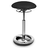 Topstar SU59BR0 Sitness High Bob, ergonomische Stehhilfe, Arbeitshocker, Fitnesshocker, Standfußring Alu poliert, Sitzhöhe 49-70cm, Stoffbezug, schwarz