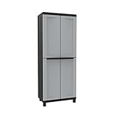 Terry, Twist Black 3680, Besenschrank mit zwei Türen, vertikaler Trennwand und 3 Einlegeböden, für innen und außen/Schwarz - 68x39x170 cm
