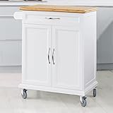 Kitchen Cabinet Kitchen Storage Trolley Cart with Bamboo Worktop, 1 Large Cupboard and 1 Drawer (A W66 x D46 x H91cm) (A W66 x D46 x H91cm)
