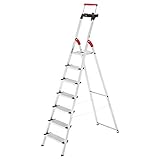 Hailo L85 ComfortLine Alu-Sicherheits-Stehleiter | 7 XXL-Stufen belastbar bis 150 kg | tiefe Standfläche & Haltegriff |Stehleiter mit Ablage | Aluleiter made in Germany | Leiter rostfrei | silber