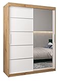 Kryspol Schwebetürenschrank Verona 2-150 cm mit Spiegel Kleiderschrank mit Kleiderstange und Einlegeboden Schlafzimmer- Wohnzimmerschrank Schiebetüren Modern Design (Artisan Eiche + Weiß)