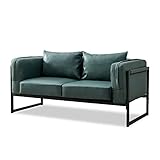 CLIPOP Sofa 2 Sitzer Schlafsofa Grün Gepolsterter Kunstleder Wohnzimmer Sessel Couch Loveseat mit Metallrahmen und Kissen, Couch Sofa Bettsofa für Wohnzimmer, Esszimmer, Schlafzimmer