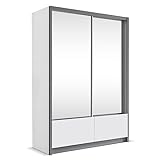 BETTSO -Kleiderschrank mit Spiegel Schwebetürenschrank Schrank mit vielen Einlegeböden und Kleiderstange Gaderobe Schiebtüren Schlafzimmer -VOX (Weiß+Weiß, 150 cm)
