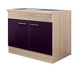 RIWAA - Küchen Spülen-Unterschrank LEEDS mit Spüle - Aubergine Samtmatt/Akazie - 2-türig - 100 cm Breite