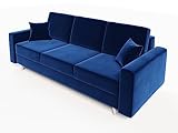 Sofa Kent mit Schlaffunktion und Bettkasten 236x90 cm Moderne Schlafcouch Bettsofa Couch Schalfsofa Bettsofa Wohnlandschaft Fabauswahl 3 Sitzer Ausklappbar für Wohnzimmer Gästezimmer Blau