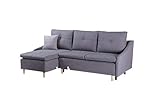 mb-moebel kleines Ecksofa mit Schlaffunktion Eckcouch mit Zwei Bettkasten Sofa Couch Wohnlandschaft L-Form Polsterecke Leon (Grau, Ecksofa Links)
