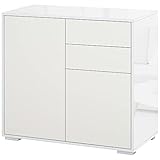 HOMCOM Standschrank Aufbewahrungsschrank Mehrzweckschrank Aktenschrank Kommode 2 Schublade 2 Türen E1 Spanplatte Weiß 79 x 36 x 74 cm