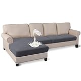 Granbest 4-teiliger wasserdichter Kissenbezug für L-förmiges Sofa, dehnbares separates Kissen, Chaiselonge, elastischer Möbelschutz für Kinder, Haustiere, Hunde (3-Sitzer + Recamiere, grau)