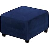 LVTFCO Hocker Husse Samt, Weich Dick Elastisch Moderner Stil Hocker Bezug Quadrat Abnehmbarer Waschbar Für Wohnzimmer Hotel -Navy blau-XXL