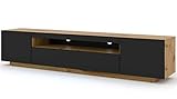 BIM Furniture Lowboard TV Schrank Aura 200 cm Hängend oder Stehen universal Unterschrank Fernsehschrank TV Board Sideboard HiFi-Tisch Hängender Schrank (Artisan Eiche und Schwarze Matte ohne LED)