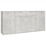 Tidyard Sideboard mit 4 Türen und 2 Schubladen Sideschrank Standschrank Kommde Beistellschrank Aufbewahrungsschrank Betongrau 160x36x75 cm Spanplatte