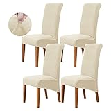 Ruucy Stuhlhussen Samt 4er Set, Stretch Stuhlbezug für Esszimmerstühle, Waschbar Sesselbezug Universal Sesselhusse für Esszimmer, Hotel, Bankett, Hochzeit, Party(Beige)