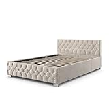 Juskys Polsterbett Nizza 120x200 cm - Bettgestell mit Lattenrost, Bettkasten & LED Beleuchtung - Bett mit Samtbezug & Chesterfield-Steppung - Beige