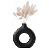 Schwarze Vase Matt, Keramik Donut Vase Moderne Deko Vase , Rund Mit Loch, Blumenvase Für Home Büro Deko Dekoration