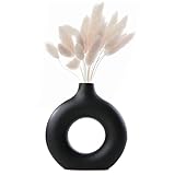 Schwarze Vase Matt, Keramik Donut Vase Moderne Deko Vase , Rund Mit Loch, Blumenvase Für Home Büro Deko Dekoration