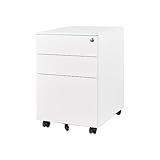 Rollcontainer mit 3 Schubladen Aktenschrank Büroschrank Bürokommode abschließbarer Bürocontainer File Cabinet Beistellcontainer Dokumentenschrank Aufbewahrung von Akten Büroutensilien 39 x 50 x 60 cm