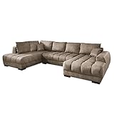 Kabs® Wohnlandschaft Inzago U II - Modernes braunes Sofa in U-Form inkl. Schlaffunktion, Longchair rechts, lose Rückenkissen & Rücken echt, Maße: 363 x 91 x 220 cm