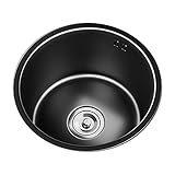 Waschbecken, rundes Waschbecken, schwarzes Edelstahl-Waschbecken, rundes Bar-Waschbecken, Studio-Waschbecken, Balkon-Waschbecken, Nano-Beschichtung, leicht zu reinigen (Farbe: Schwarz, Größe