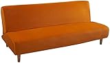 Mingfuxin Armlose Sofabezug, Dicker Stretch-Samt, 2-3-Sitzer, ohne Armlehne, Sofabezug, Sitzcouchschutz, rutschfest, elastisch faltbar Couch Sofa Schild Futon-Schonbezug (Dicker Samt, Flanell-Orange)