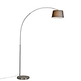 Qazqa - Moderne Bogenlampe aus Stahl I Silber I nickel matt mit schwarzem Stoffschirm - Arc Basic I Wohnzimmer - Stahl Länglich - LED geeignet E27