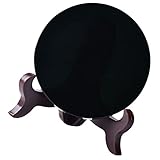 Garneck 1 Set Natürlicher Schwarzer Obsidian-Stein Kreisscheibe Obsidian-Wahrsagespiegel Runde Platte Feng-Shui-Spiegel Mit Ständer Für Meditation Weissagung Heilung Zufällige Farbe