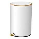 GONICVIN Badezimmer Mülleimer, 6L runder Treteimer aus Edelstahl, Kücheneimer mit Metalldeckel, Abfallkorb herausnehmbarem Inneneimer für Küche, Zuhause, Büro (Weiß)