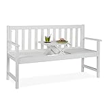 Relaxdays Gartenbank mit integriertem Tisch, 3 Sitzer, robuste Holz Sitzbank, Garten & Balkon, HBT: 90x152x56 cm, weiß