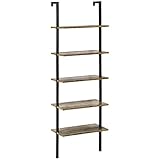 HOMCOM Leiterregal Standregal mit 5 Fächer Bücherregal Lagerregal Aufbewahrungregal für Bücher Dekoration Wandmontage Industrie-Design Braun+Schwarz 60 x 30 x 184,5 cm