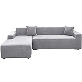 ele ELEOPTION Sofa Überwürfe elastische Stretch Sofa Bezug 2er Set 3 Sitzer für L Form Sofa inkl. 2 Stücke Kissenbezug (Silber grau)