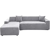 ele ELEOPTION Sofa Überwürfe elastische Stretch Sofa Bezug 2er Set 3 Sitzer für L Form Sofa inkl. 2 Stücke Kissenbezug (Silber grau)