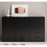 Sideboard/Kommoden Kombination, 2-teilig, stehend oder hängend montierbar, in schwarz matt, B/H/T ca. 138,8/81,3/31,5
