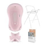 Hylat Baby Badewanne Set mit Gestell und Badewannensitz - für Neugeborene und Babys - stabil und bequem, Farbe: rose, Motiv:Hug Me