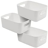 SA Products Set mit 3 Aufbewahrungsboxen | graue Aufbewahrungsboxen mit Griff | rechteckige Kunststoff-Aufbewahrungskörbe | stilvoller Schrank-Organizer für Küche, Zuhause, Büro und Badezimmer (weiß)