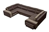 ALTDECOR Ecksofa in U-Form mit Schlaffunktion und Bettkasten mit Gasdruckfeder, Polstercouch- Wohnlandschaft rückenecht gepolstert, ideal als Gästebett 370x205x90 cm Dunkelbraun/Weiß