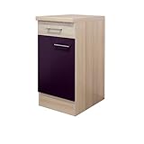 RIWAA - Küchen-Unterschrank LEEDS - Küchenschrank - Aubergine Samtmatt/Akazie - Breite 40 cm - 1-türig, 1 Schublade