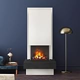 muenkel design Milano - Opti-Myst Elektrokamin Kaminofen Kamin – ohne Heizung - Naturstein Nero Schiefer Schwarz - Rauchfang Weiß