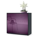 Vladon Sideboard Ben, Kommode mit 2 Türen und 2 Schubladen, Schwarz matt/Brombeer Hochglanz (79 x 74 x 36 cm)