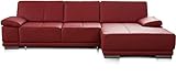 CAVADORE Schlafsofa Corianne in echtem Leder / Eckcouch mit Bettfunktion und beidseitiger Armteilverstellung / 282 x 80 x 162 / Echtleder, rot