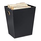 Relaxdays Holzkorb für Kaminholz, Kaminholzkorb aus Kunstleder, zum Tragen & Aufbewahren, Kaminkorb mit Griffen, schwarz