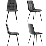 Virgorack Samt Metallrahmen Esszimmerstühle, Küchenstühle Set von 4 gepolsterten Designstühlen mit Rückenlehnen (Grau)